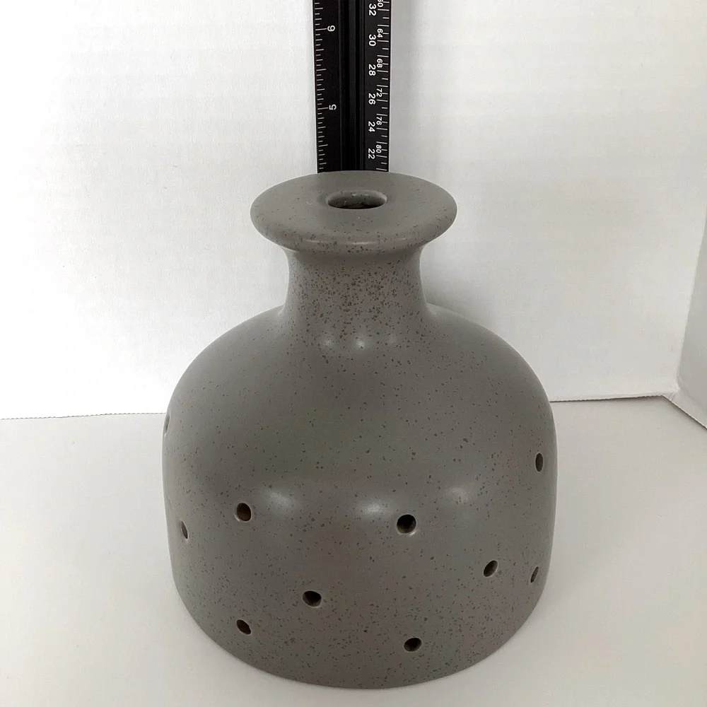 Wabi Sabi Luminary Pendant Light Fixture Shade Pierced Perforated Gray Ceramic